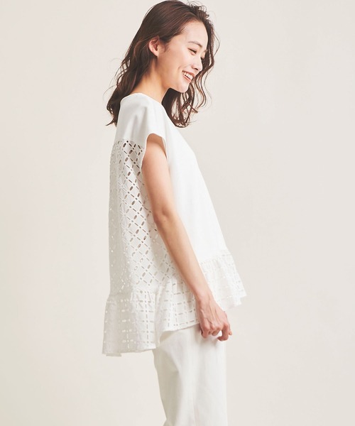 The Virgnia（ザ ヴァージニア）の「カットワーク幾何学刺繍トップス（Tシャツ/カットソー・レディース・ピンク/オフホワイト・FREE）」の5枚目の写真