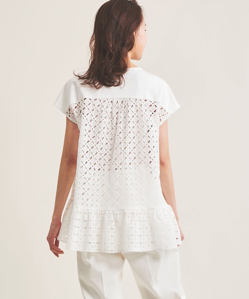 The Virgnia（ザ ヴァージニア）の「カットワーク幾何学刺繍トップス（Tシャツ/カットソー・レディース・ピンク/オフホワイト・FREE）」の6枚目の写真