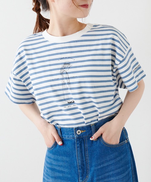 PUAL CE CIN(ピュアルセシン)の「ショート丈プリントプルオーバー(Tシャツ/カットソー・レディース・ホワイト/オフホワイト/ブルー系その他/ピンク系その他・FREE)」の3枚目の写真