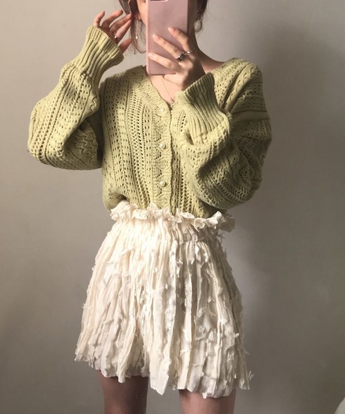 Girly Doll(ガーリードール)の「クロシェ編みカーディガン(カーディガン/ボレロ・レディース・グリーン/ホワイト/レッド/ブラック・FREE)」の6枚目の写真