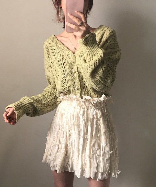 Girly Doll(ガーリードール)の「クロシェ編みカーディガン(カーディガン/ボレロ・レディース・グリーン/ホワイト/レッド/ブラック・FREE)」の9枚目の写真