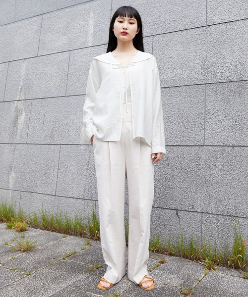 mikke（ミッケ）の「シアーセーラーカラーブラウス（シャツ/ブラウス・レディース・ホワイト/ブラック/ベージュ・FREE）」の11枚目の写真