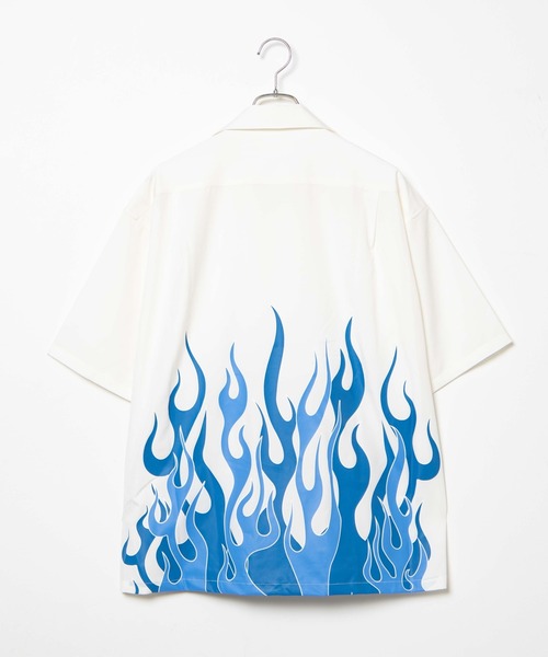 WEGO(ウィゴー)の「WEGO/ファイヤーパターンビックシルエット5分袖シャツ(シャツ/ブラウス・メンズ・ブラック/ホワイト・MEDIUM/LARGE)」の4枚目の写真