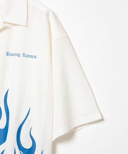 WEGO(ウィゴー)の「WEGO/ファイヤーパターンビックシルエット5分袖シャツ(シャツ/ブラウス・メンズ・ブラック/ホワイト・MEDIUM/LARGE)」の7枚目の写真