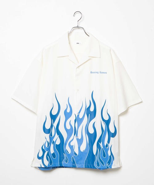 WEGO(ウィゴー)の「WEGO/ファイヤーパターンビックシルエット5分袖シャツ(シャツ/ブラウス・メンズ・ブラック/ホワイト・MEDIUM/LARGE)」の12枚目の写真