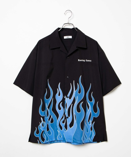 WEGO(ウィゴー)の「WEGO/ファイヤーパターンビックシルエット5分袖シャツ(シャツ/ブラウス・メンズ・ブラック/ホワイト・MEDIUM/LARGE)」の11枚目の写真