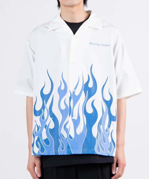 WEGO(ウィゴー)の「WEGO/ファイヤーパターンビックシルエット5分袖シャツ(シャツ/ブラウス・メンズ・ブラック/ホワイト・MEDIUM/LARGE)」の17枚目の写真