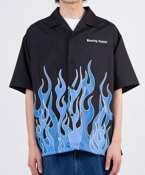 WEGO(ウィゴー)の「WEGO/ファイヤーパターンビックシルエット5分袖シャツ(シャツ/ブラウス・メンズ・ブラック/ホワイト・MEDIUM/LARGE)」の15枚目の写真