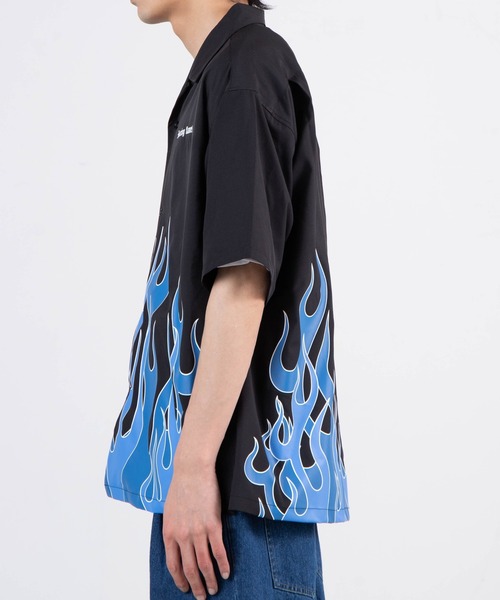 WEGO(ウィゴー)の「WEGO/ファイヤーパターンビックシルエット5分袖シャツ(シャツ/ブラウス・メンズ・ブラック/ホワイト・MEDIUM/LARGE)」の14枚目の写真