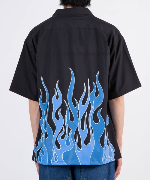 WEGO(ウィゴー)の「WEGO/ファイヤーパターンビックシルエット5分袖シャツ(シャツ/ブラウス・メンズ・ブラック/ホワイト・MEDIUM/LARGE)」の13枚目の写真