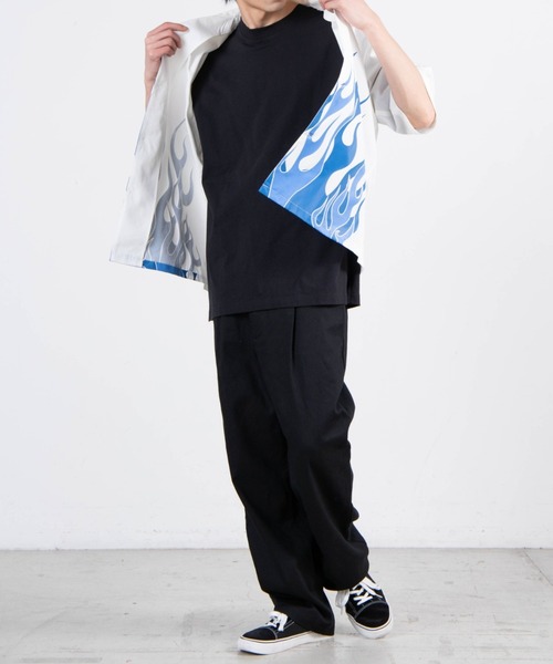 WEGO(ウィゴー)の「WEGO/ファイヤーパターンビックシルエット5分袖シャツ(シャツ/ブラウス・メンズ・ブラック/ホワイト・MEDIUM/LARGE)」の22枚目の写真