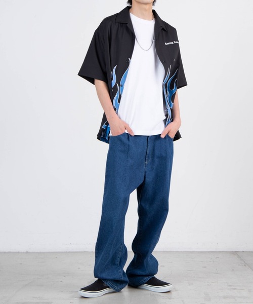 WEGO(ウィゴー)の「WEGO/ファイヤーパターンビックシルエット5分袖シャツ(シャツ/ブラウス・メンズ・ブラック/ホワイト・MEDIUM/LARGE)」の20枚目の写真