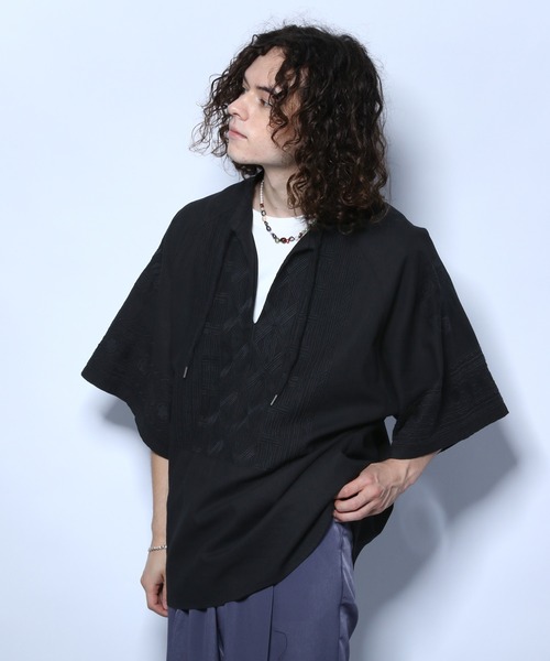 HARE（ハレ）の「ジャガードカフタンシャツ(HARE)（シャツ/ブラウス・メンズ・ブラック/イエロー・FREE）」の3枚目の写真