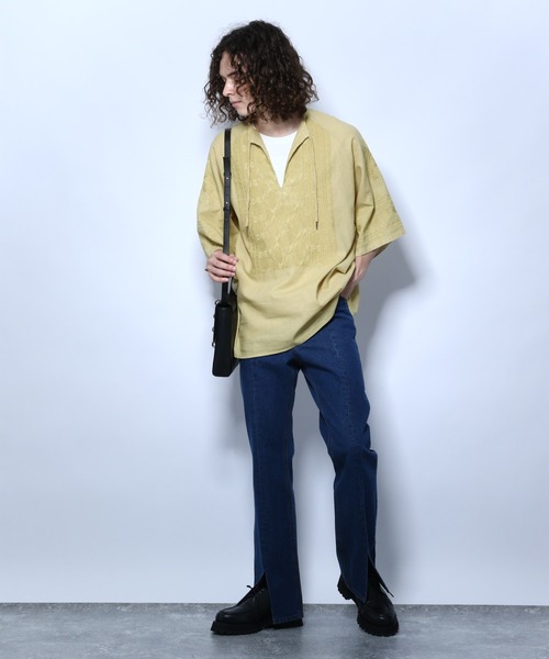 HARE（ハレ）の「ジャガードカフタンシャツ(HARE)（シャツ/ブラウス・メンズ・ブラック/イエロー・FREE）」の7枚目の写真