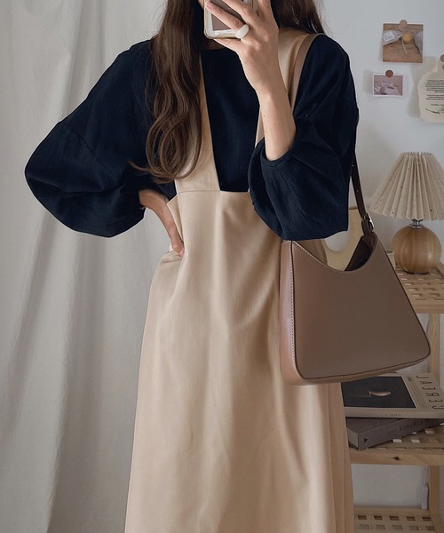 LAUIR（ラウアー）の「2wayサロペットスカート（サロペット/オーバーオール・レディース・ブラック/ベージュ/モカ/グレイッシュベージュ・MEDIUM/LARGE）」の21枚目の写真