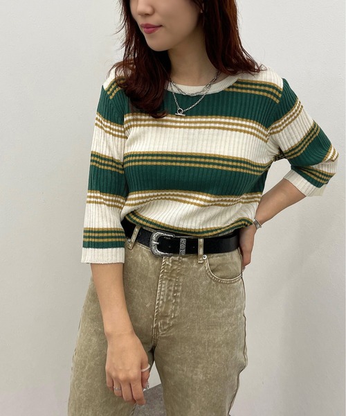 apres jour mignon（アプレジュールミニョン）の「マルチボーダーニット【ZOZOTOWN限定アイテム】（ニット/セーター・レディース・グリーン系その他/ブルー系その他/ネイビー・X-LARGE/フリー）」の2枚目の写真