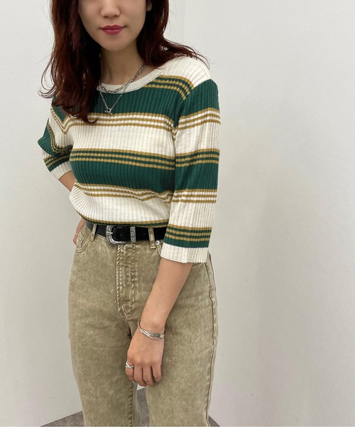 apres jour mignon（アプレジュールミニョン）の「マルチボーダーニット【ZOZOTOWN限定アイテム】（ニット/セーター・レディース・グリーン系その他/ブルー系その他/ネイビー・X-LARGE/フリー）」の21枚目の写真