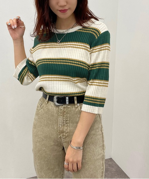 apres jour mignon（アプレジュールミニョン）の「マルチボーダーニット【ZOZOTOWN限定アイテム】（ニット/セーター・レディース・グリーン系その他/ブルー系その他/ネイビー・X-LARGE/フリー）」の9枚目の写真