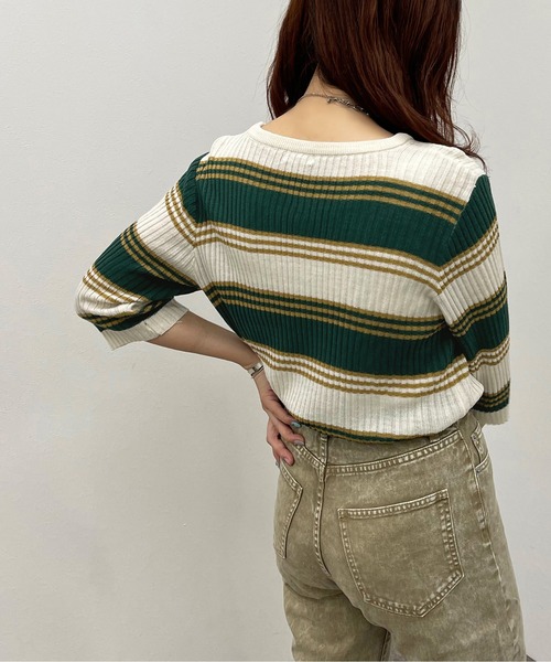 apres jour mignon（アプレジュールミニョン）の「マルチボーダーニット【ZOZOTOWN限定アイテム】（ニット/セーター・レディース・グリーン系その他/ブルー系その他/ネイビー・X-LARGE/フリー）」の4枚目の写真