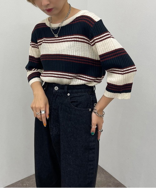 apres jour mignon（アプレジュールミニョン）の「マルチボーダーニット【ZOZOTOWN限定アイテム】（ニット/セーター・レディース・グリーン系その他/ブルー系その他/ネイビー・X-LARGE/フリー）」の22枚目の写真