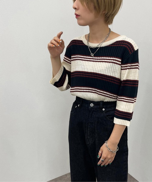 apres jour mignon（アプレジュールミニョン）の「マルチボーダーニット【ZOZOTOWN限定アイテム】（ニット/セーター・レディース・グリーン系その他/ブルー系その他/ネイビー・X-LARGE/フリー）」の10枚目の写真