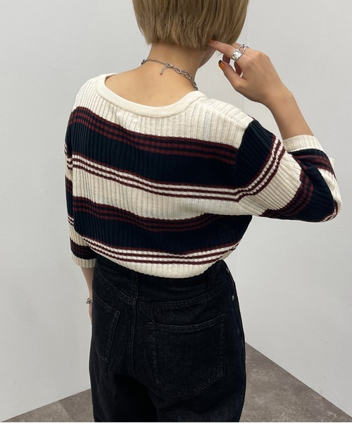 apres jour mignon（アプレジュールミニョン）の「マルチボーダーニット【ZOZOTOWN限定アイテム】（ニット/セーター・レディース・グリーン系その他/ブルー系その他/ネイビー・X-LARGE/フリー）」の5枚目の写真