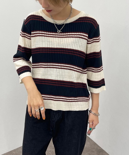 apres jour mignon（アプレジュールミニョン）の「マルチボーダーニット【ZOZOTOWN限定アイテム】（ニット/セーター・レディース・グリーン系その他/ブルー系その他/ネイビー・X-LARGE/フリー）」の16枚目の写真