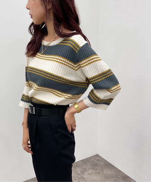 apres jour mignon（アプレジュールミニョン）の「マルチボーダーニット【ZOZOTOWN限定アイテム】（ニット/セーター・レディース・グリーン系その他/ブルー系その他/ネイビー・X-LARGE/フリー）」の11枚目の写真