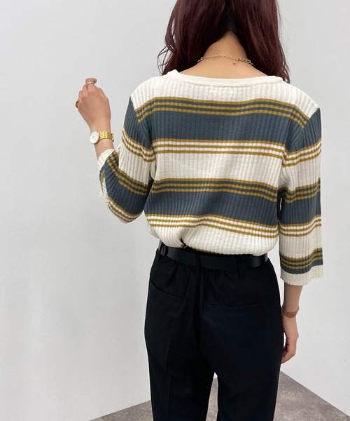 apres jour mignon（アプレジュールミニョン）の「マルチボーダーニット【ZOZOTOWN限定アイテム】（ニット/セーター・レディース・グリーン系その他/ブルー系その他/ネイビー・X-LARGE/フリー）」の6枚目の写真