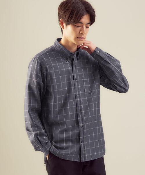 green label relaxing(グリーンレーベルリラクシング)の「ビエラ ウィンドウペーン ボタンダウン シャツ -防シワ-(シャツ/ブラウス・メンズ・ホワイト/ネイビー/ライトブルー/モカ・L/S/XL/M)」の4枚目の写真