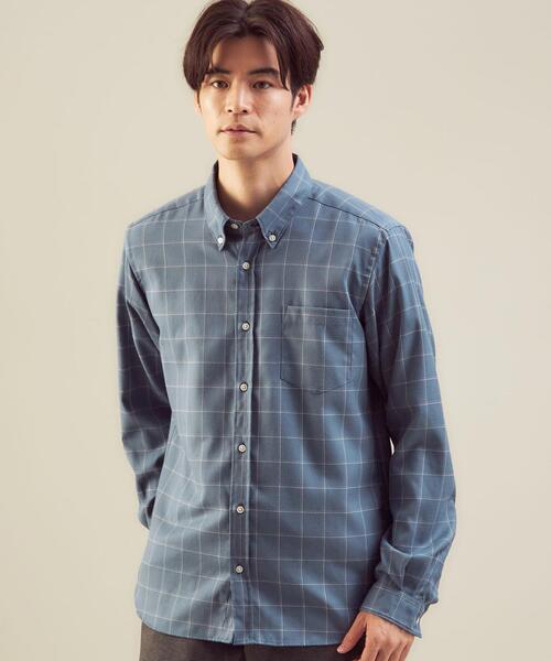 green label relaxing(グリーンレーベルリラクシング)の「ビエラ ウィンドウペーン ボタンダウン シャツ -防シワ-(シャツ/ブラウス・メンズ・ホワイト/ネイビー/ライトブルー/モカ・L/S/XL/M)」の1枚目の写真