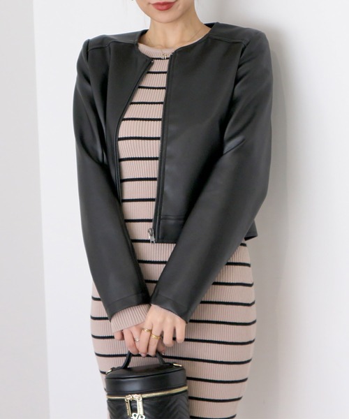 ROYAL PARTY(ロイヤルパーティー)の「ノーカラージャケット(ノーカラージャケット・レディース・ライトグレー/ブラック/ベージュ・FREE)」の14枚目の写真