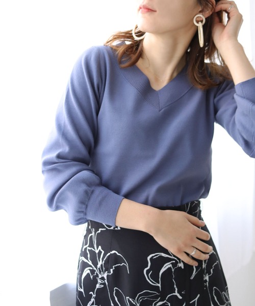 HER CLOSET(ハークローゼット)の「【shemoshelly】前後2wayロングスリーブベーシックニット(ニット/セーター・レディース・ブラウン/ブルー/グレイッシュベージュ/アイボリー/ブラック/ダークグリーン・M)」の6枚目の写真