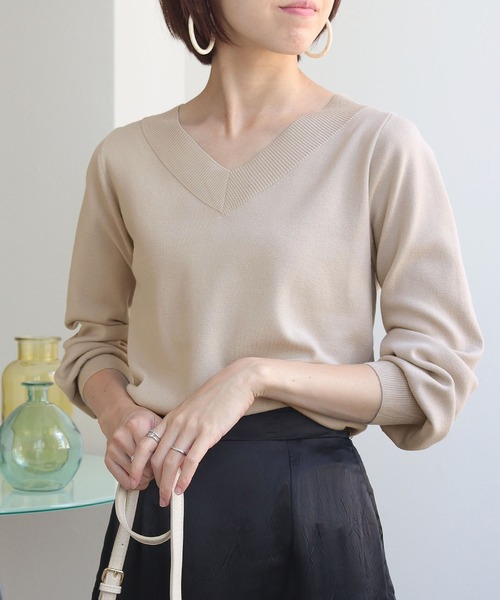 HER CLOSET(ハークローゼット)の「【shemoshelly】前後2wayロングスリーブベーシックニット(ニット/セーター・レディース・ブラウン/ブルー/グレイッシュベージュ/アイボリー/ブラック/ダークグリーン・M)」の9枚目の写真