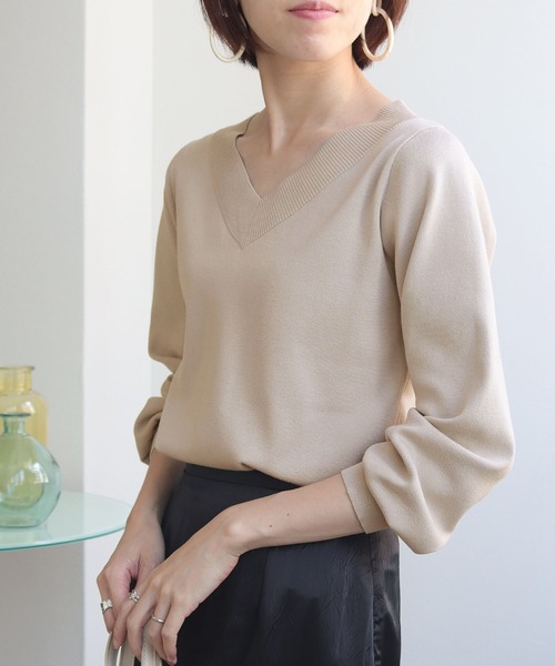 HER CLOSET(ハークローゼット)の「【shemoshelly】前後2wayロングスリーブベーシックニット(ニット/セーター・レディース・ブラウン/ブルー/グレイッシュベージュ/アイボリー/ブラック/ダークグリーン・M)」の14枚目の写真