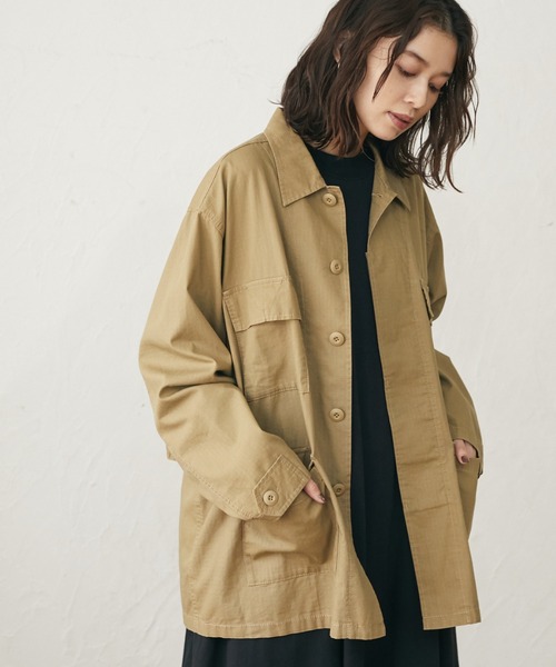 Green Parks(グリーンパークス)の「ミリタリージャケット*(ミリタリージャケット・レディース・ベージュ/カーキ・FREE)」の2枚目の写真