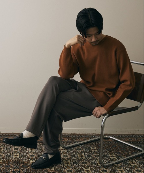 417 EDIFICE（フォーワンセブンエディフィス）の「12G Tech ウォッシャブルアゼクルーネック（ニット/セーター・メンズ・ブラック/ホワイト/ベージュ/サックスブルー/パープル・SMALL/MEDIUM/LARGE）」の9枚目の写真