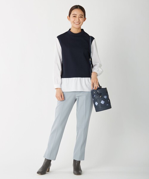 J.PRESS(ジェイプレス)の「【洗える】40/2NEWESTバックピーチ テーパード パンツ(その他パンツ・レディース・ライトグリーン系/ネイビー系/サックスブルー系・T13/T15/T17)」の7枚目の写真