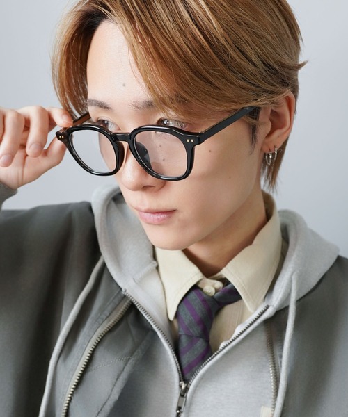 ファッション・伊達メガネ ブラック ウェリントン型伊達メガネ/黒縁/クリア/太めフレーム/軽量/ユニ