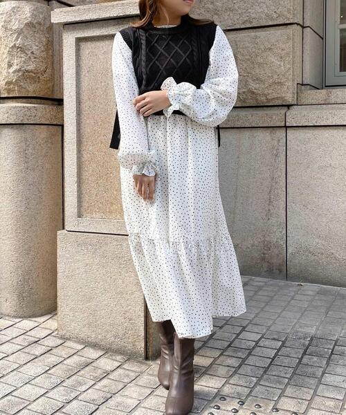 Allamanda(アラマンダ)の「サイドリボンニットベスト×長袖ワンピースSET(ワンピース・レディース・ブラック/モカ/ブラック系その他5・M)」の9枚目の写真