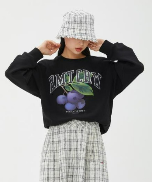 ROMANTIC CROWN（ロマンティッククラウン）の「ROMANTIC CROWN(ロマンティッククラウン) /GARDENING BERRY SWEAT SHIRT/ガーデニングベリー クルーネック スウェットシャツ（スウェット・レディース・ライトグレー/ブラック/パープル・M/L/XL）」の6枚目の写真