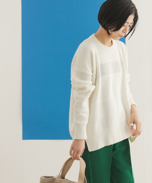 FORK&SPOON（フォークアンドスプーン）の「FORK&SPOON　ランダムパターンニットプルオーバー（ニット/セーター・レディース・ブラック/オフホワイト・ONE）」の3枚目の写真