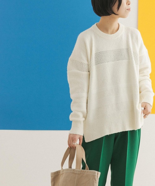 FORK&SPOON（フォークアンドスプーン）の「FORK&SPOON　ランダムパターンニットプルオーバー（ニット/セーター・レディース・ブラック/オフホワイト・ONE）」の6枚目の写真