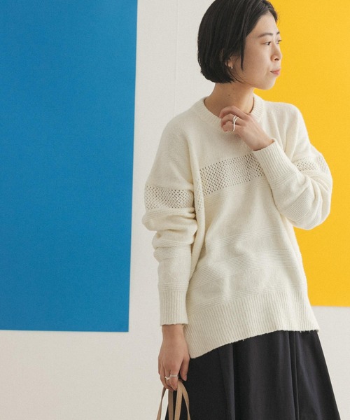 FORK&SPOON（フォークアンドスプーン）の「FORK&SPOON　ランダムパターンニットプルオーバー（ニット/セーター・レディース・ブラック/オフホワイト・ONE）」の10枚目の写真