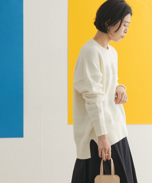 FORK&SPOON（フォークアンドスプーン）の「FORK&SPOON　ランダムパターンニットプルオーバー（ニット/セーター・レディース・ブラック/オフホワイト・ONE）」の11枚目の写真