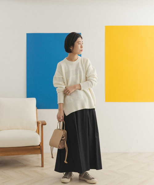 FORK&SPOON（フォークアンドスプーン）の「FORK&SPOON　ランダムパターンニットプルオーバー（ニット/セーター・レディース・ブラック/オフホワイト・ONE）」の14枚目の写真