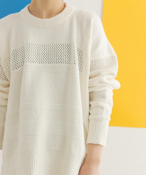 FORK&SPOON（フォークアンドスプーン）の「FORK&SPOON　ランダムパターンニットプルオーバー（ニット/セーター・レディース・ブラック/オフホワイト・ONE）」の22枚目の写真