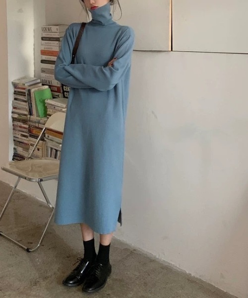 Wefst（ウェスト）の「【Wefst】タートルロングワンピ（ワンピース・レディース・ブラック/グレー/ブラウン/ブルー/アイボリー・FREE）」の5枚目の写真