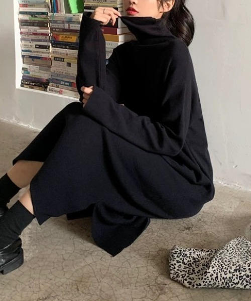 Wefst（ウェスト）の「【Wefst】タートルロングワンピ（ワンピース・レディース・ブラック/グレー/ブラウン/ブルー/アイボリー・FREE）」の4枚目の写真