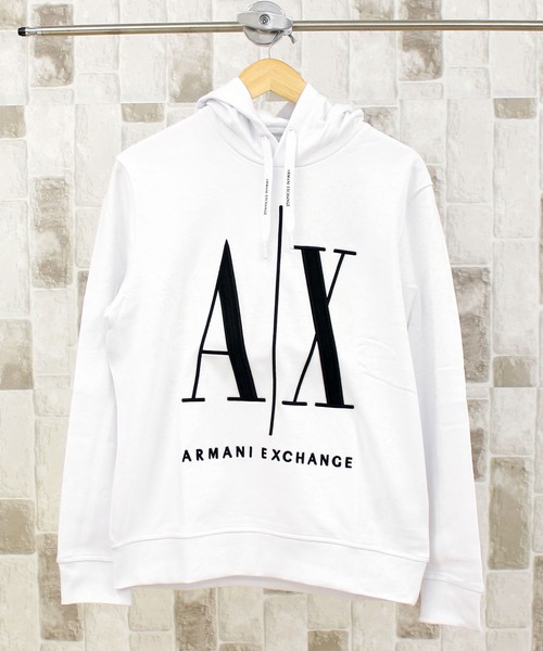ARMANI EXCHANGE(アルマーニエクスチェンジ)の「A│X ICON ロゴ刺繍スウェットパ-カー 8NZMPC ZJ1ZZ(パーカー・メンズ・ホワイト/ブラック・M/L/XL)」の1枚目の写真